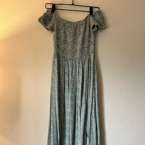 Green Off-Shoulder Floral Maxi Dress with Smocked Bodice